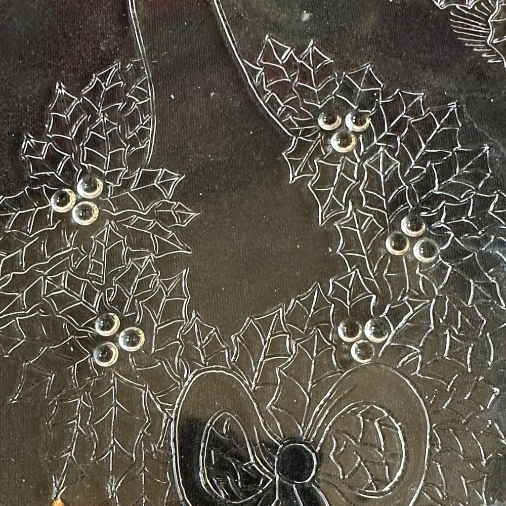 Glass Holiday Decorative Plate with Goose and Holly Design. Vintage